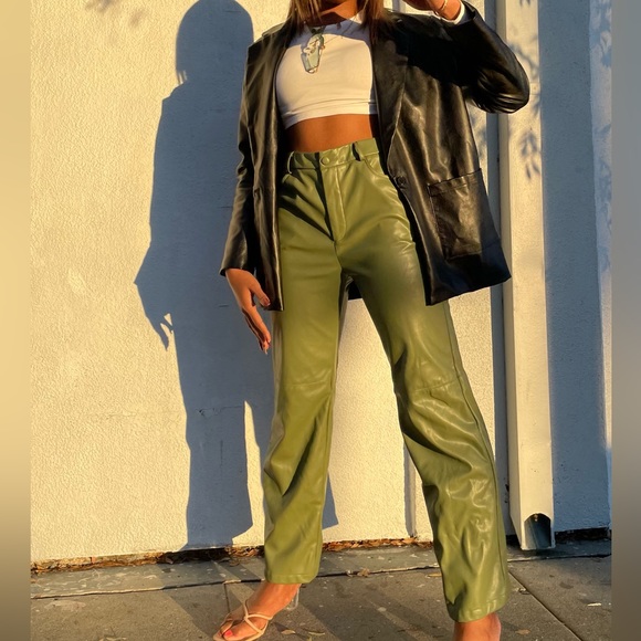 Shein Faux Leather Pants - Olive Green - Large (8/10) - Picture 9 of 13